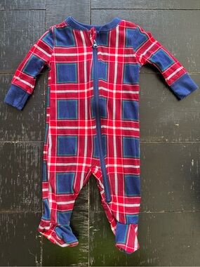 Infant Red & Blue Plaid One-Piece Footed Pajamas